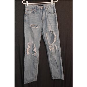 Aeropostle Women's 0 Regular 90s Baggy Distressed Ripped Denim Jeans Button Fly